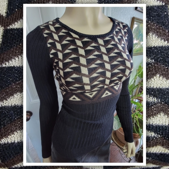 Energie women's S lightweight pullover geometric sweater black brown tan… - Picture 2 of 5